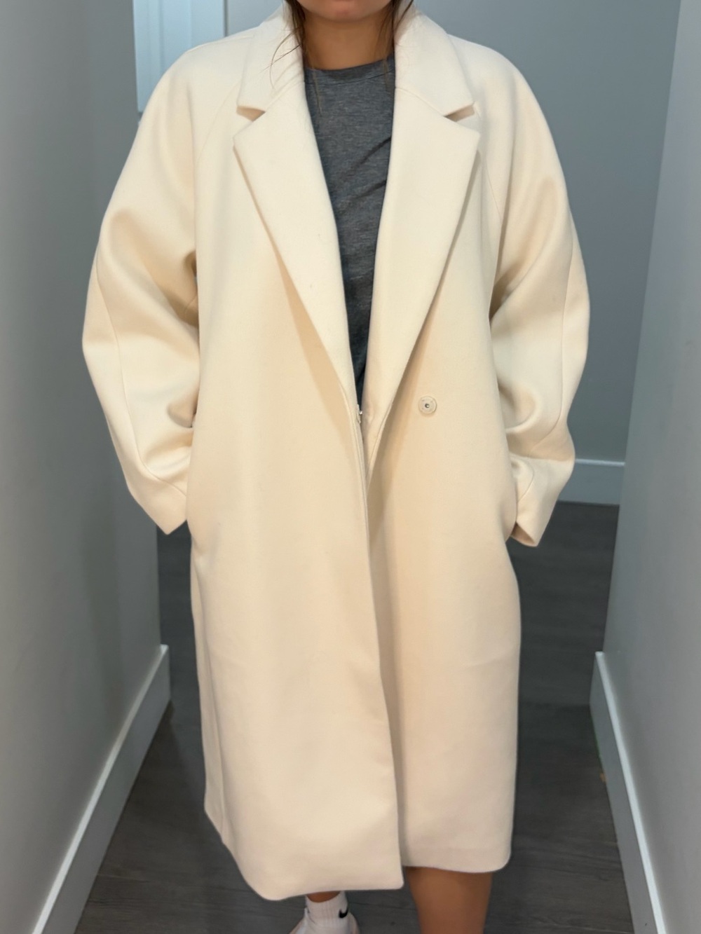 H&M Cream Slouchy Oversized Long Coat – Size S – New Without Tags